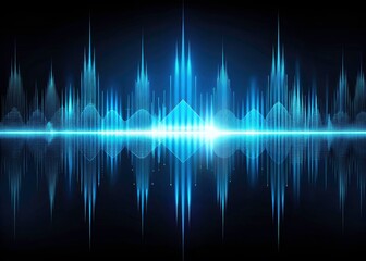 Abstract Blue Sound Wave on Black Background - AI Generative Technology Concept, Digital Sound Visualization, Futuristic Design, Modern Art, Technology Background, Waveform Graphics