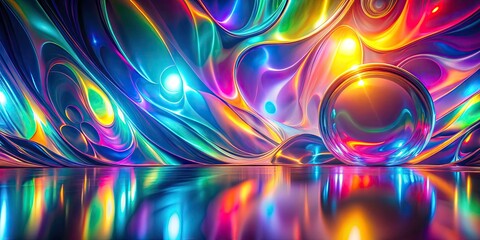 Obraz premium Abstract Holographic Background with Vibrant Colors, Light Reflections, and Silhouette Elements for Creative Design and Artistic Projects