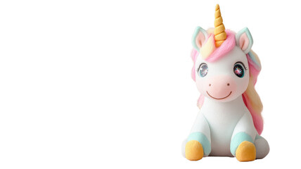 A cute and colorful unicorn toy, featuring a joyful expression and vibrant mane, perfect for children's playtime or decor.