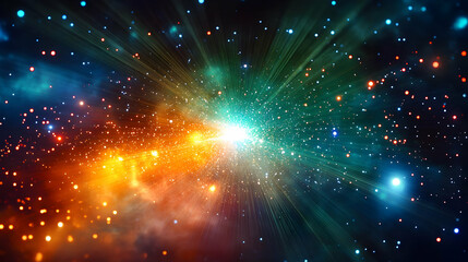 Bright Laser Light Burst on Colorful Space Background