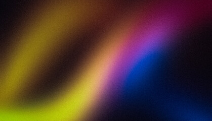 Pink purple blue orange dark glowing grainy gradient background noise texture, Vibrant colors flow, wave shaped poster header banner design copy space