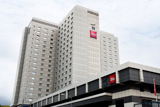 Novotel and Ibis Poznań Centrum building. Hotel located in Poznań at Andersa Square, in the city center on October 3, 2024 in Poznan, Poland.