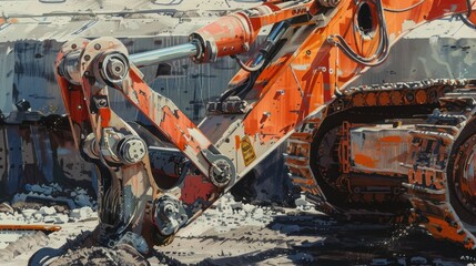 Fototapeta premium Close-up of a Rusty Orange Excavator Arm