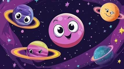 Naklejka premium A Whimsical Planet with a Closed Face and Eyes, Evoking a Dreamy Atmosphere of Imagination and Wonder