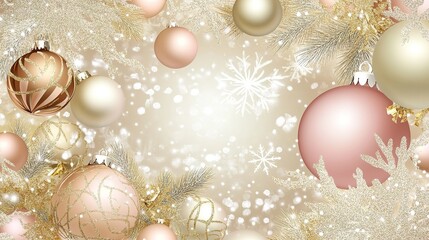Premium Christmas Decorations in Pastel Pink and Gold, Creating a Festive Background for Holiday Celebrations