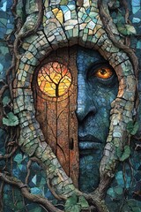 Obraz premium A mystical mosaic unlocking the secrets of nature through the portal of imagination and identity