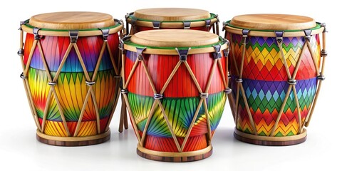 Colorful Bongo Drums on White Background â€“ Vibrant Musical Instruments for Photography, Art, and Design Projects, Ideal for Music Lovers, Decor, and Cultural Themes