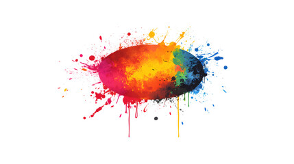 A speech bubble with vibrant paint splatter effects