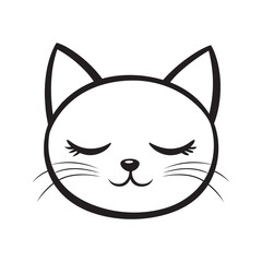 Cute Cat Face Outline Clipart Design - Cat Face Vector illustration in black and white

