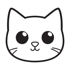 Naklejka premium Cute Cat Face Outline Clipart Design - Cat Face Vector illustration in black and white 