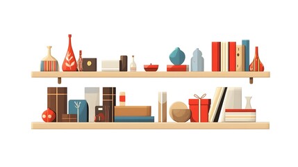 Decorative Shelf with Books  Vases  and Objects