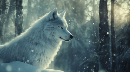 Obraz premium Arctic Wolf in a Snowy Forest
