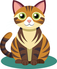 cartoon cat is sitting flat illustration transparent background.