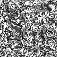 Intricate black and white abstract patterns create a mesmerizing fluid design evoking depth