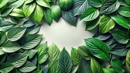 Fototapeta premium Textured arrangement of overlapping leaves in green shades