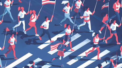 Vector 3D of a Veterans Day 5k run with participants