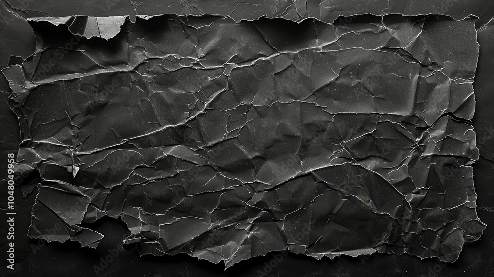 Leinwandbilder The worn, crumpled cardboard card displays age and damage, emphasizing its textured surface and deep black color against a dark backdrop. Generative AI