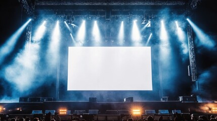 Stage modern rigging large outdoor concert with beam lights, sound system, and white blank screen mockup material background wallpaper AI generated image