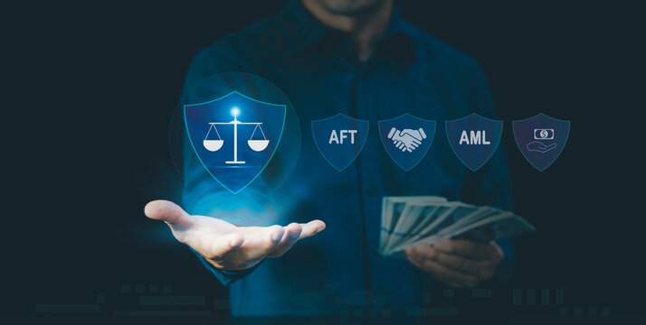 AML, Anti Money Laundering, and CFT, Countering the Financing of Terror regulations and compliance concept. Fighting dirty money and illicit financial flows