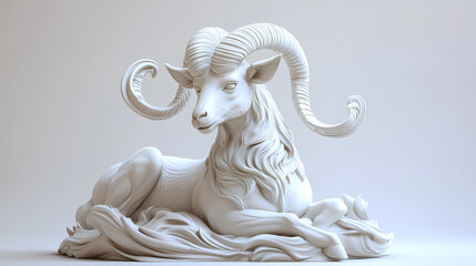 A majestic goat symbol representing the Capricorn zodiac, with sturdy horns and a focused gaze, symbolizing ambition, resilience, and determination amidst a winter landscape.