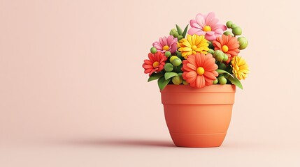 Fototapeta premium Colorful flower pot on soft pastel background