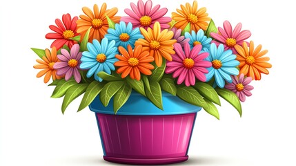 Colorful flowers in a decorative pot.