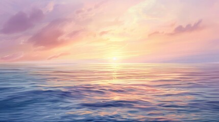 Fototapeta premium A Calm Ocean at Sunset with Soft Pink and Orange Clouds