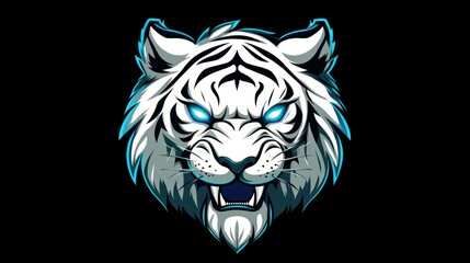 Illustration gaming mascot tiger white animal head logo design E-Sport background wallpaper AI generated image