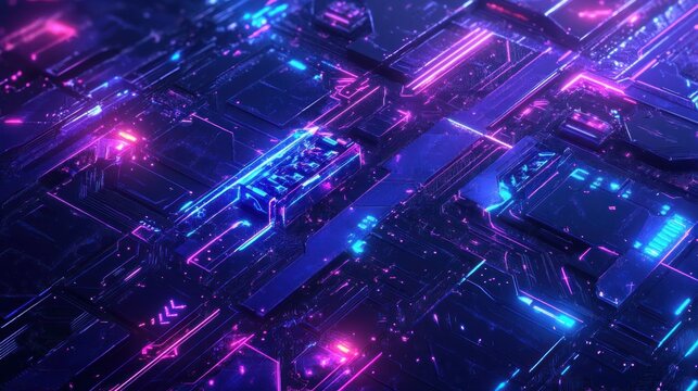 Background gaming abstract neon sci-fi themes cyberpunk red blue glowing dynamic technology wallpaper AI generated image