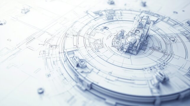 Close-up of a spaceship blueprint, featuring precise technical details and sharp geometric lines, displayed on a clean white background, ultra-detailed with lifelike lighting - Powered by Adobe