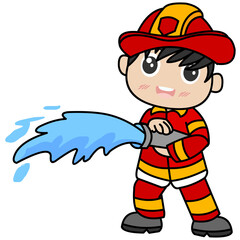 cartoon fireman with axe and water