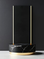 Stunning shiny black podium with gold accents a geometric marvel for modern displays and presentations