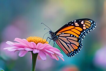 Fototapeta premium One Monarch Butterfly with generative ai