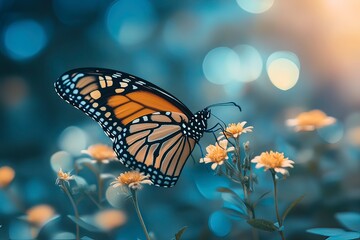 Fototapeta premium One Monarch Butterfly with generative ai