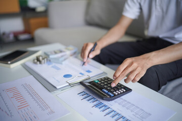Man planning finance for insurance, loan real estate or property.