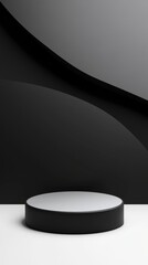 Exploring the aesthetic of a matte black podium surrounded by intriguing geometric shapes for modern design inspirations