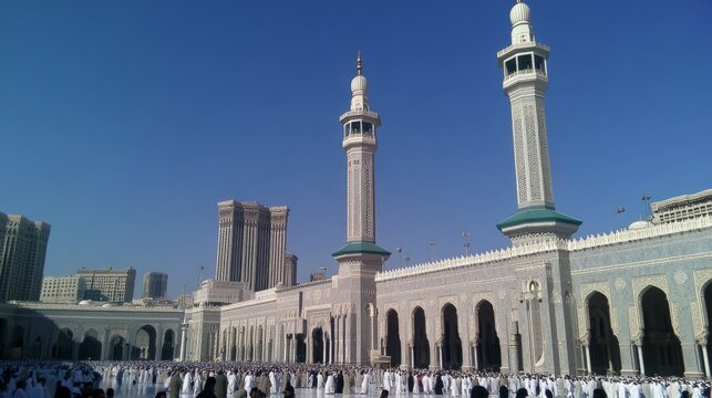 Pilgrims at Jamarat Pillars in Mina During Hajj