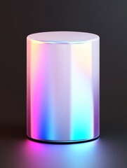 Captivating iridescent podium reflecting a rainbow of colors against a sleek black background for modern presentations