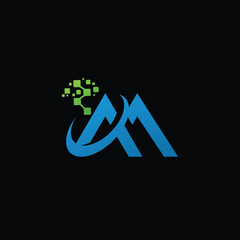 letter M tech logo design template, M tech logo, M technology vector