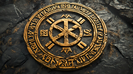 Obraz premium Intricate viking rune design with danish krone rendered. Ancient Viking Rune Carvings. Illustration