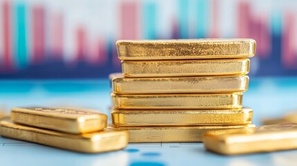 Shiny Gold Bars on Financial Charts Background