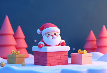Santa claus with christmas gifts in snow background	