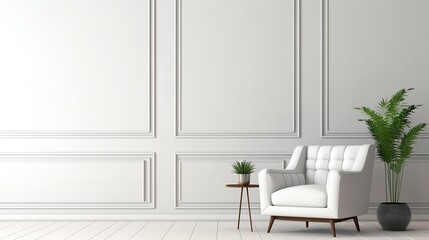 White Armchair in a Minimalist Room Interior