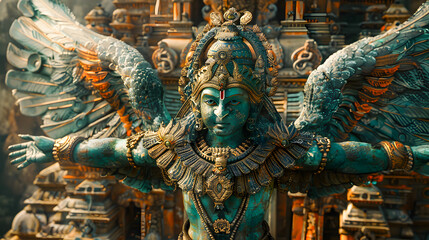 Obraz premium The Pushpak Viman - the ancient divine airplane owned by the demon king Ravan in the Indian Hindu epic Ramayan
