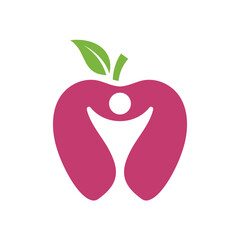 Fresh Apple Fruit With Happy Human Sign For Healthy Vegetarian Logo Design Inspiration