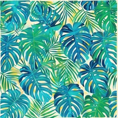 Lush, oversized tropical leaves in shades of green create a vibrant pattern, reflecting the richness of the natural world. Generative AI