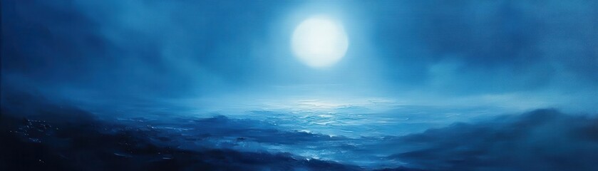 Obraz premium A painting of a moonlit night, oil on canvas, deep blues and soft light, isolated on white background