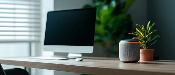 Fototapeta premium Next-Gen Desk Companion: AI-Powered Personal Assistant in Action 