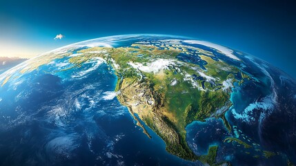 Fototapeta premium High-altitude view of Earthâ€™s continents with detailed terrain and coastal outlines