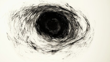 Fototapeta premium Hand-drawn abstract illustration of a mysterious open black hole portal in the center, created with simple lines and rough strokes in an ink art style on a white background. This hyper-detailed, high-
